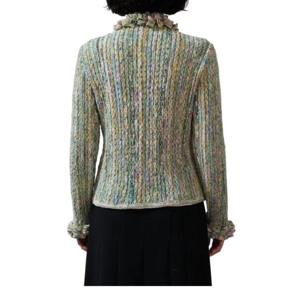 Cici Bianca Cardigan Sweater Ruffled Neckline Art to Wear Handwoven Small/Medium - Picture 3 of 11